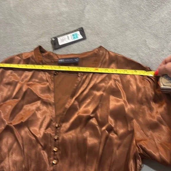 Marc & Spenser collection midaxi satin button down dress in bronse. - Picture 8 of 11